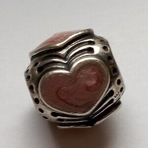 Pandora Authentic SS Pink Enamel Hearts Bead #790591EN28